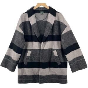 Roots Wool Blend Striped Open Front Shawl Collar Cardigan, Gray & Black, Small